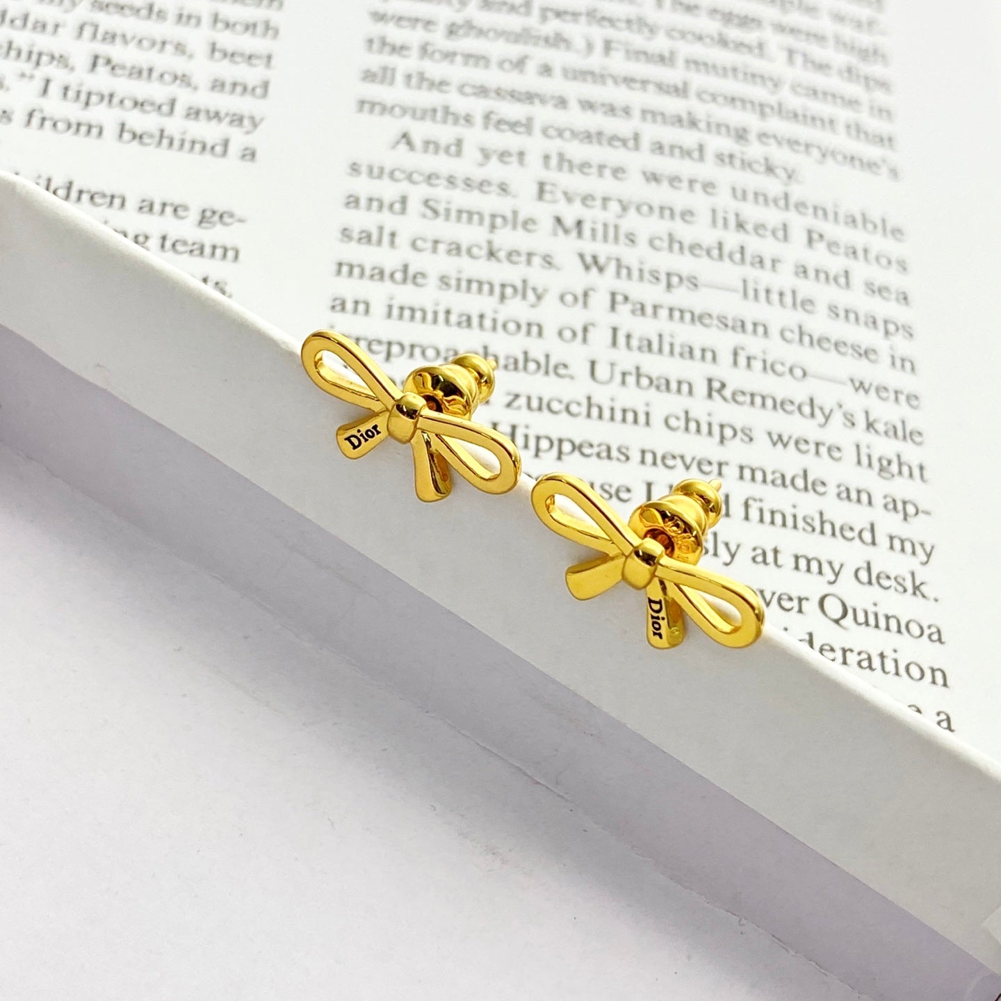Bow & Butterfly Motif Stud Earrings in Gold-Tone with Openwork Detail styled view
