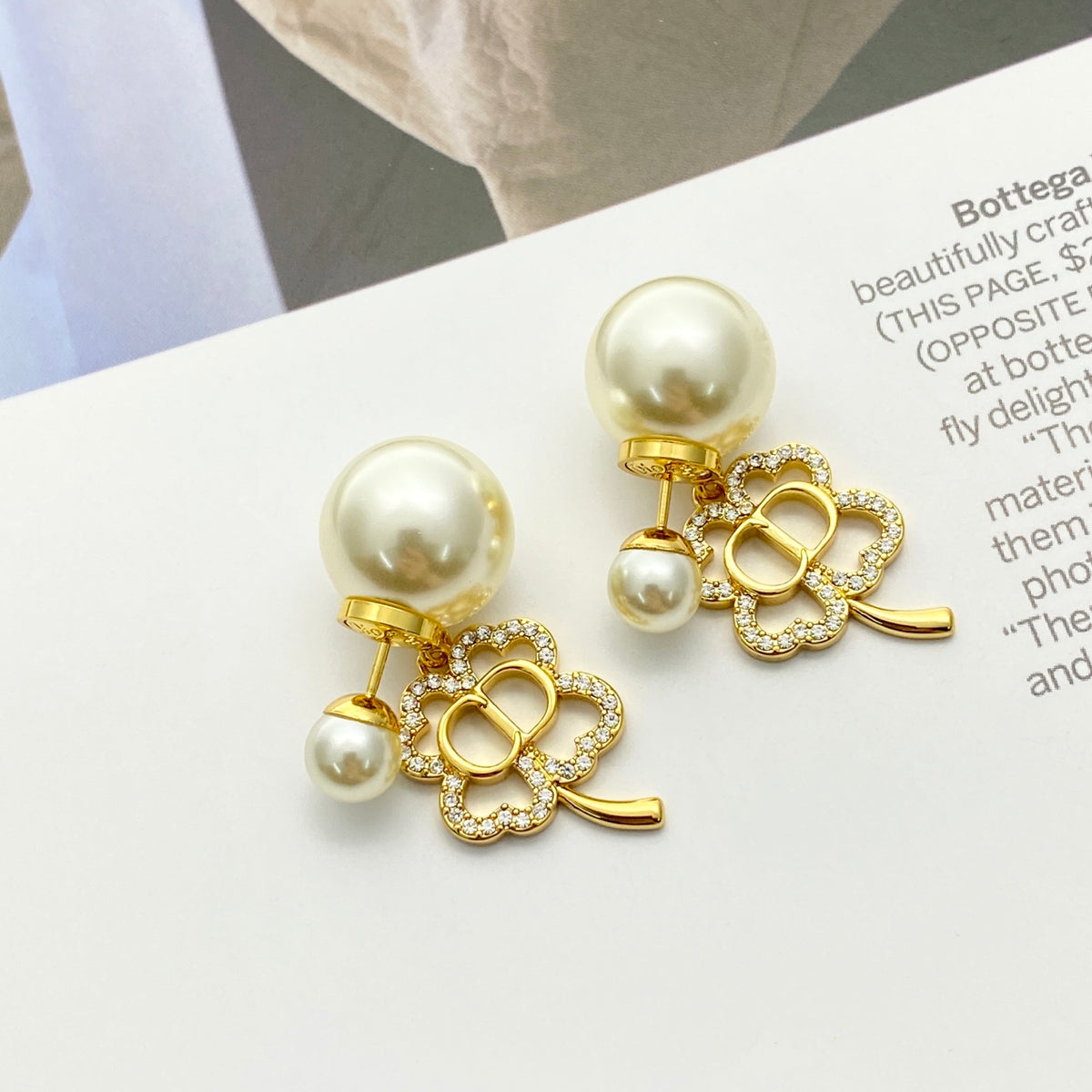 Pearl-Style Motif Stud Earrings in Gold-Tone with Pearl-Style Detail – Design 003 front view