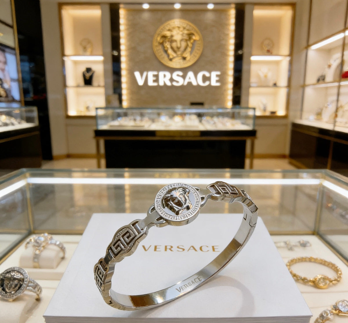 Medusa Head Statement Bracelet in Polished Metal-Tone – Design 03 side detail