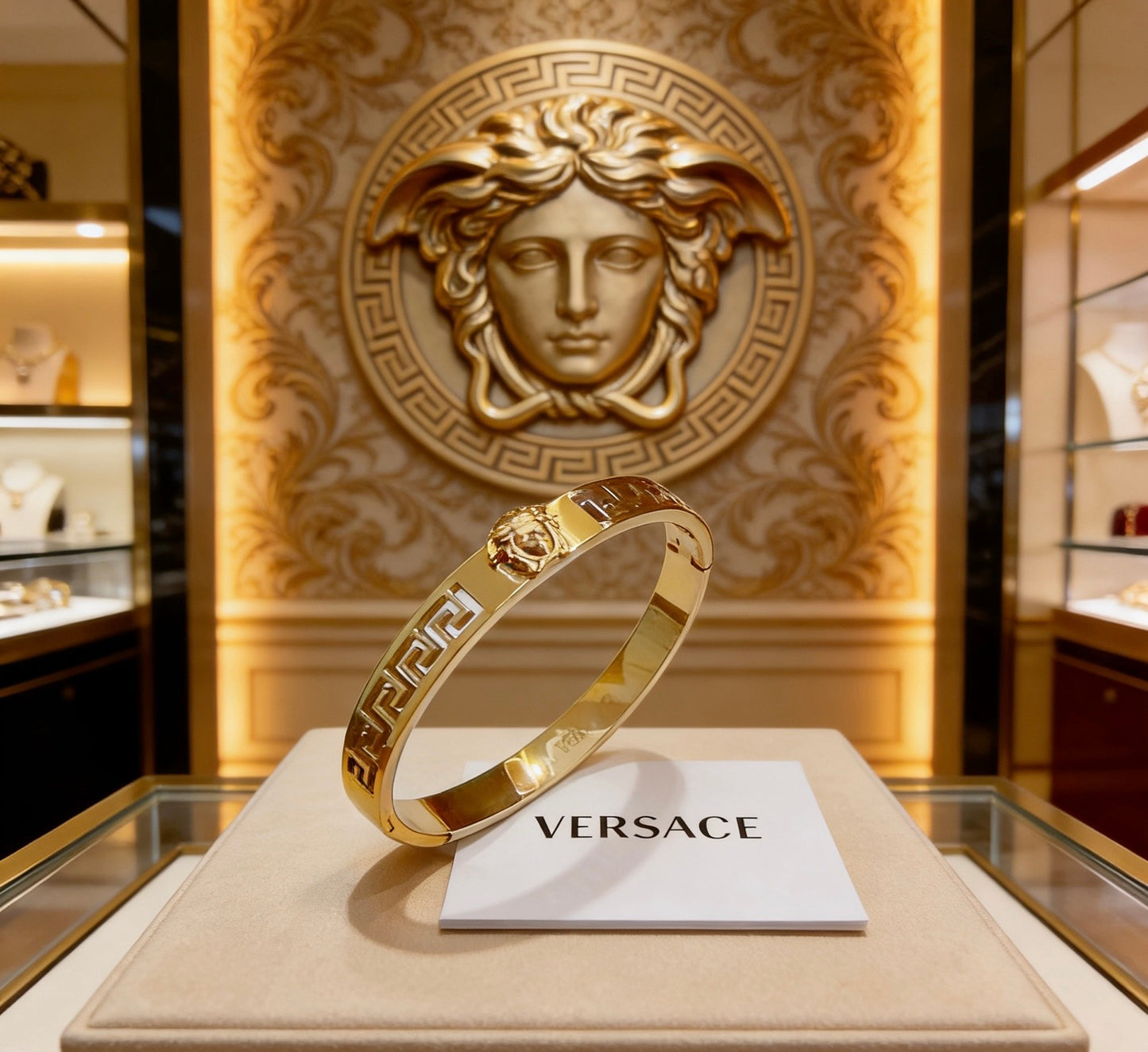 Medusa Head Statement Bracelet in Polished Metal-Tone – Design 01 styled product view