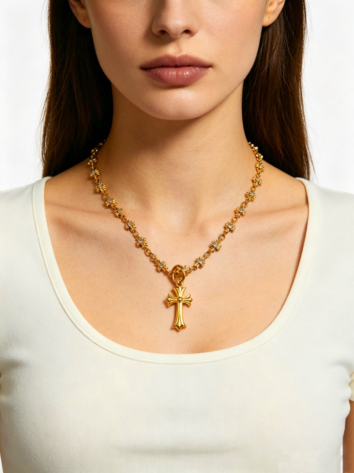 Cross Pendant Necklace in Antique Silver-Tone – Design 08 front product view