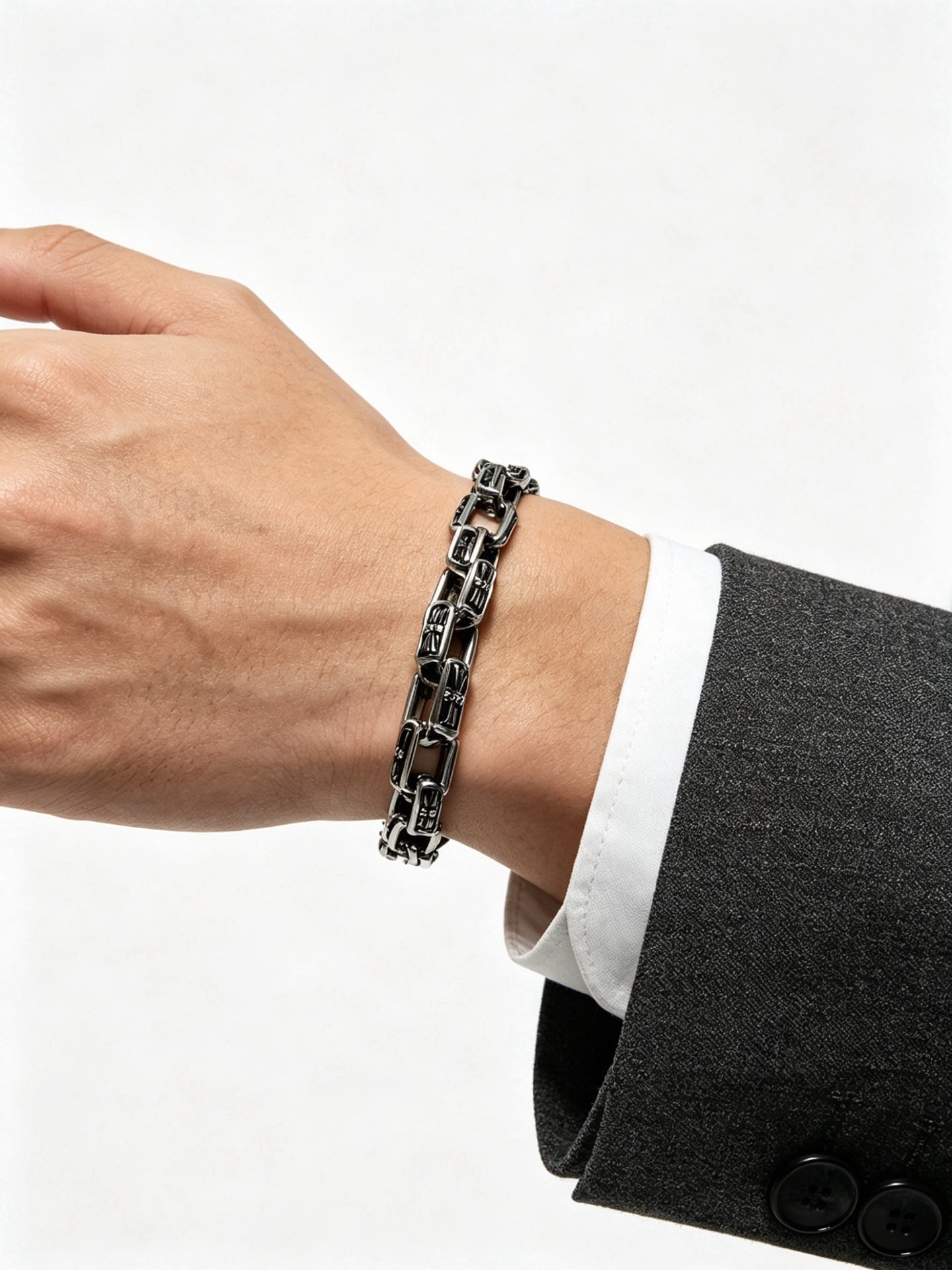 Cross Cuban-Link Bracelet in Antique Silver-Tone – Cuban Link – Design 12 front product view