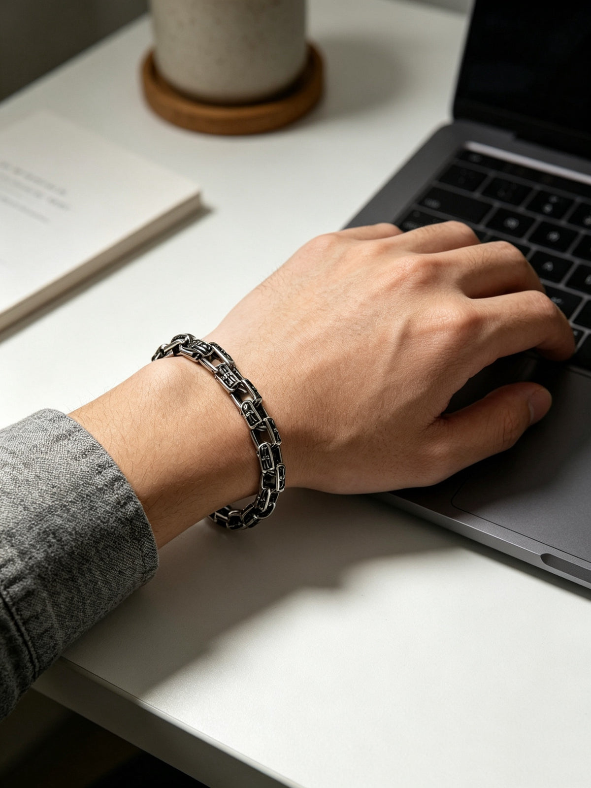 Cross Cuban-Link Bracelet in Antique Silver-Tone – Cuban Link – Design 12 main product view