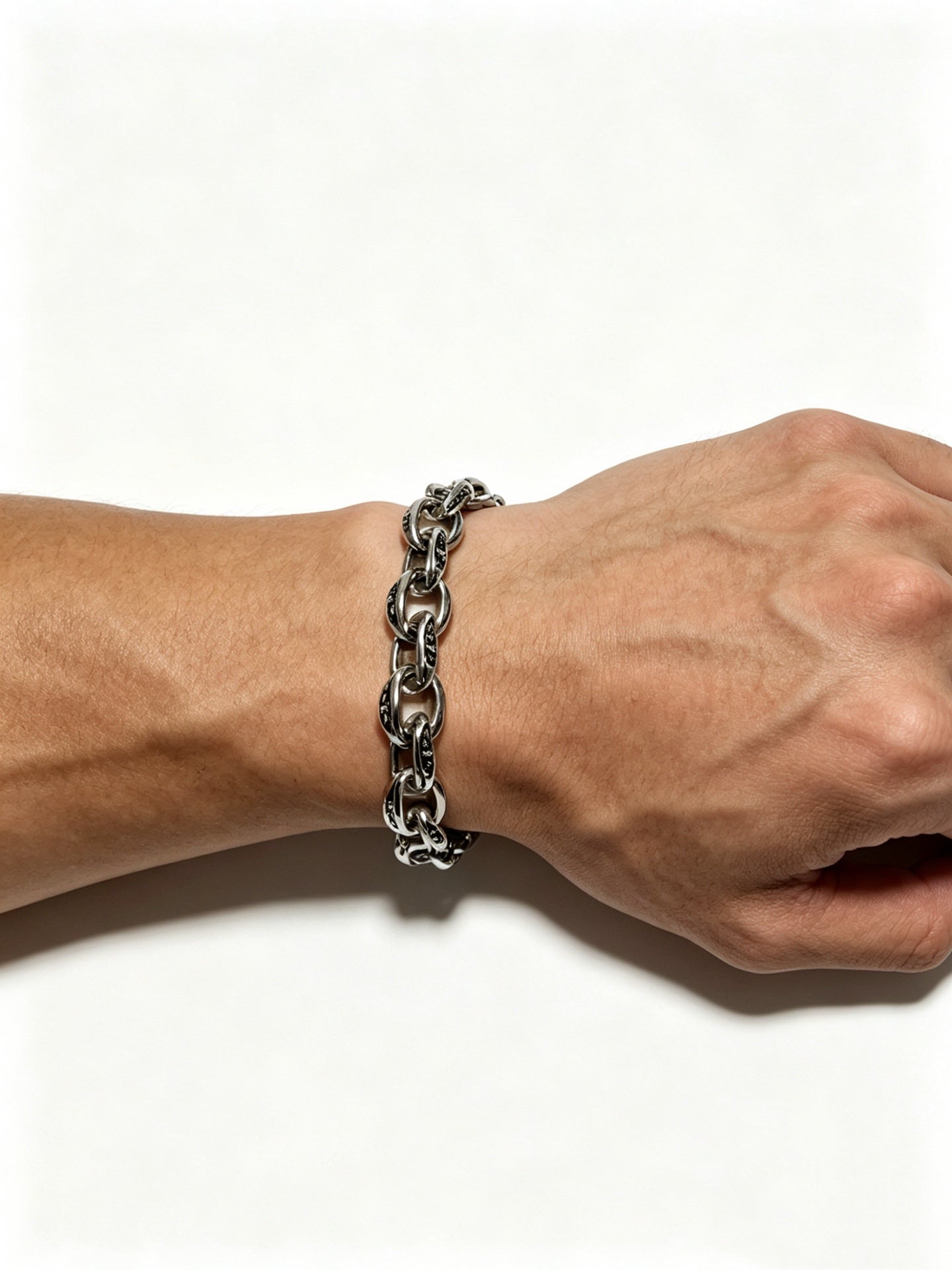 Cross Cuban-Link Bracelet in Antique Silver-Tone – Cuban Link – Design 11 front product view