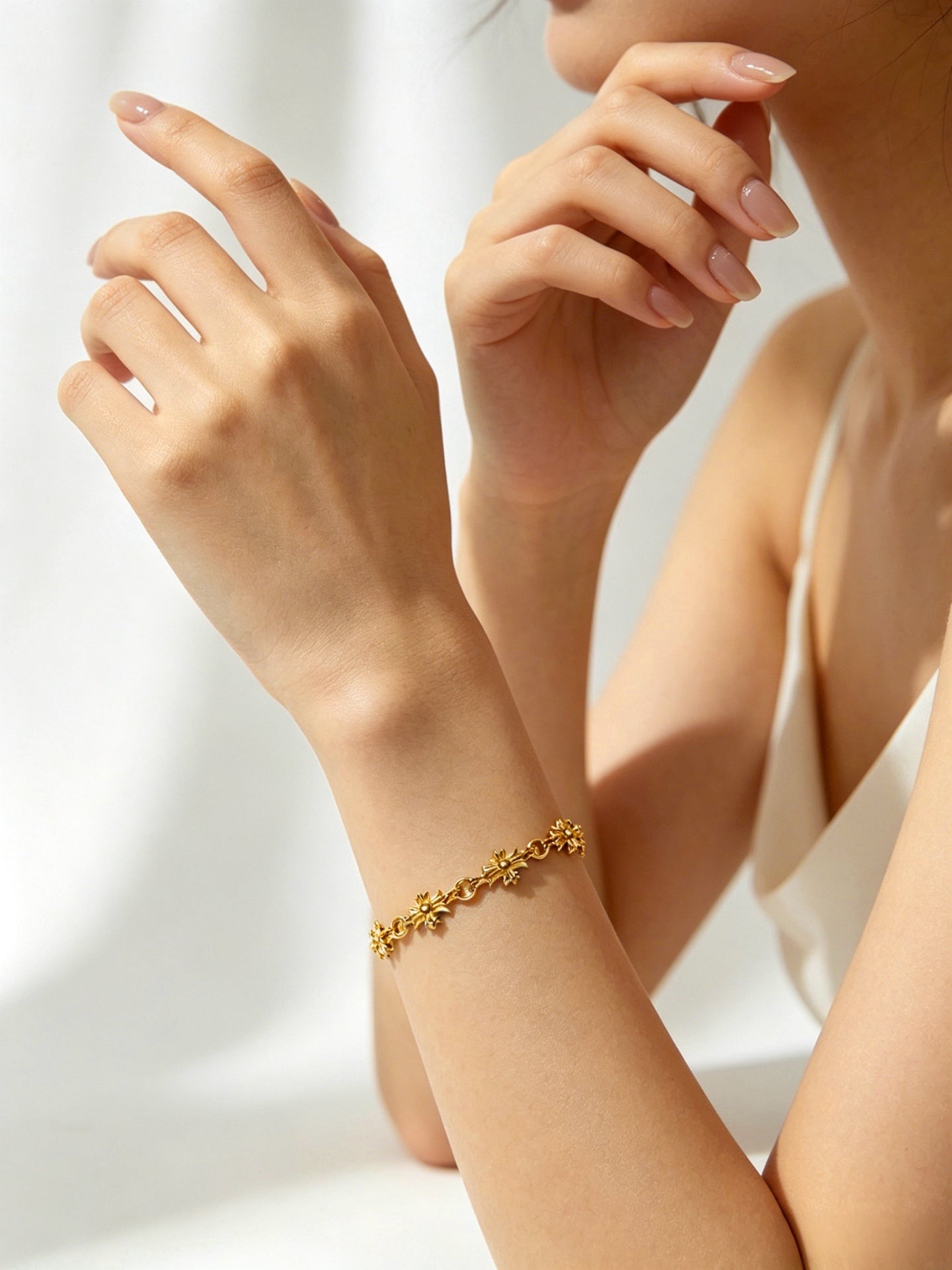 Signature Emblem Bracelet in Polished Metal-Tone – Design 014 front product view