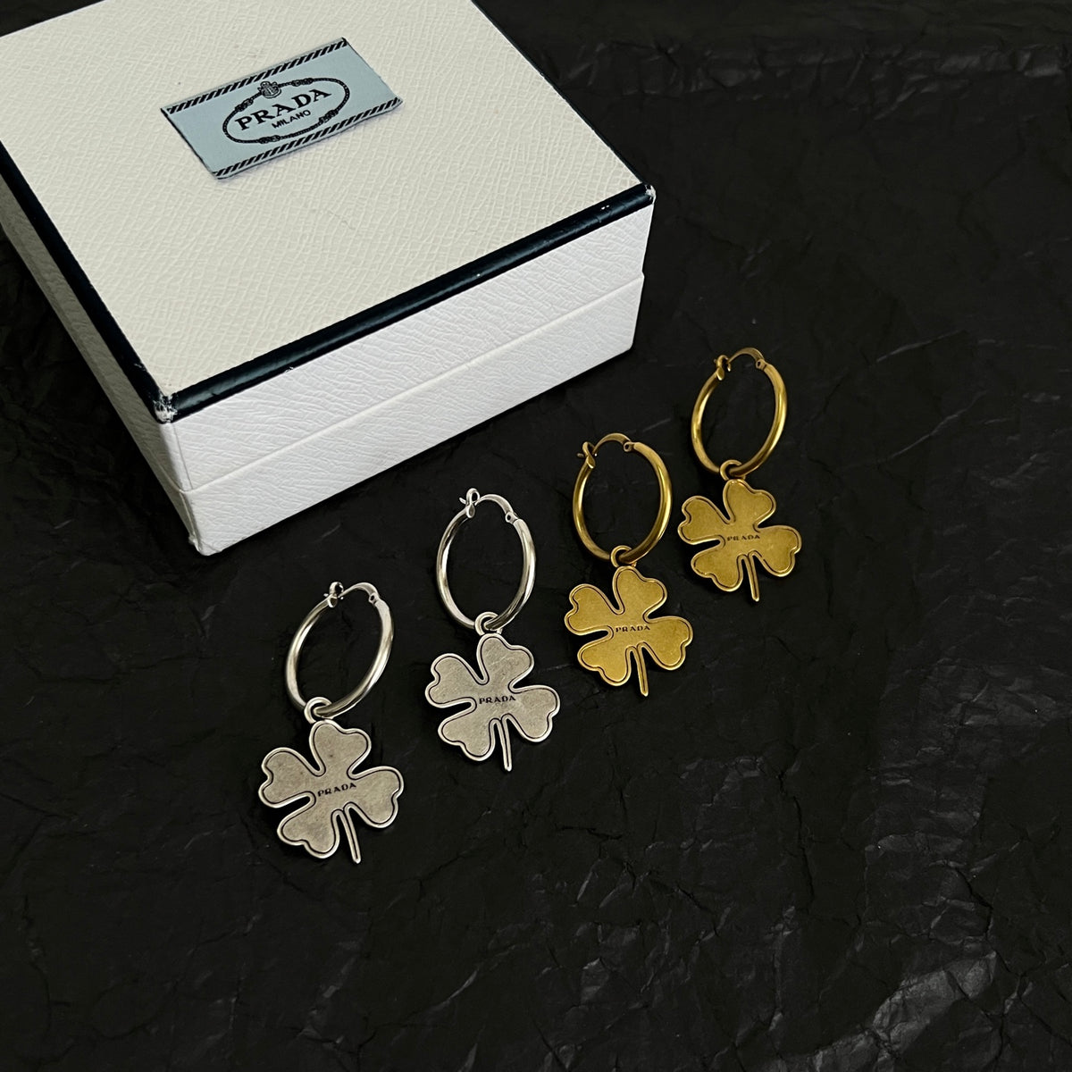 Signature Emblem Statement Earrings in Polished Metal-Tone – Vintage – Design 02 close-up view