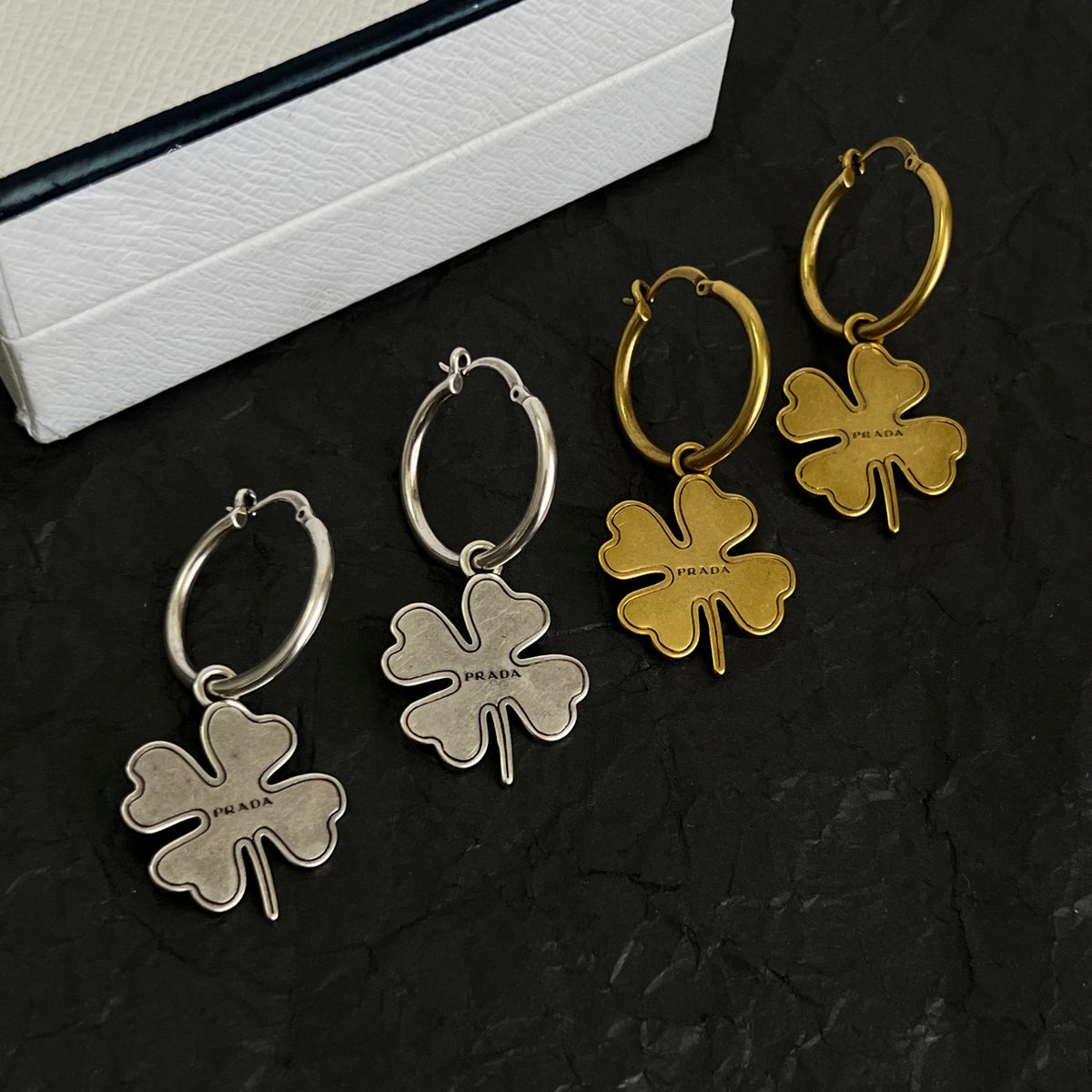 Signature Emblem Statement Earrings in Polished Metal-Tone – Vintage side detail