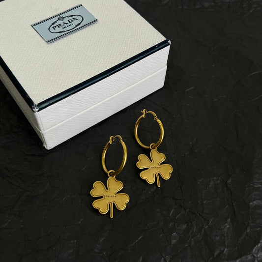 Signature Emblem Statement Earrings in Polished Metal-Tone – Vintage main product view