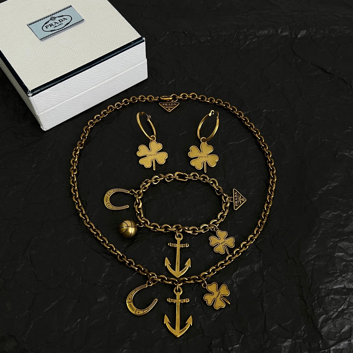 Signature Emblem Statement Earrings in Polished Metal-Tone – Vintage detail view