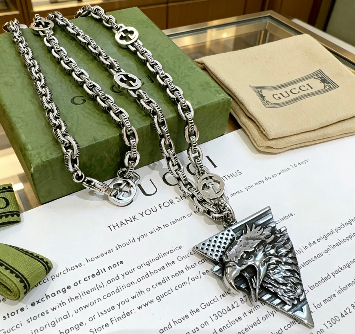 Double-G Emblem Pendant Necklace in Polished Metal-Tone – Vintage Detail – Design 017 main product view