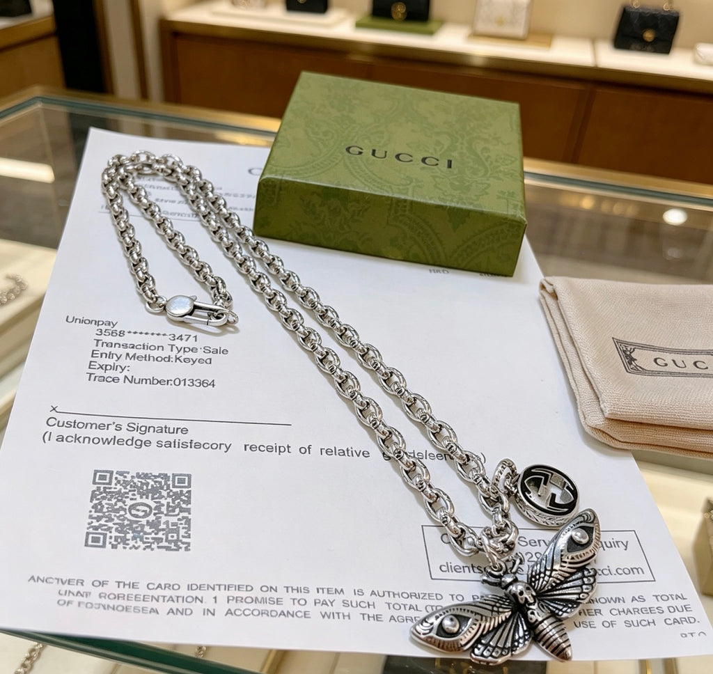 Double-G Emblem Pendant Necklace in Polished Metal-Tone – Design 054 front product view