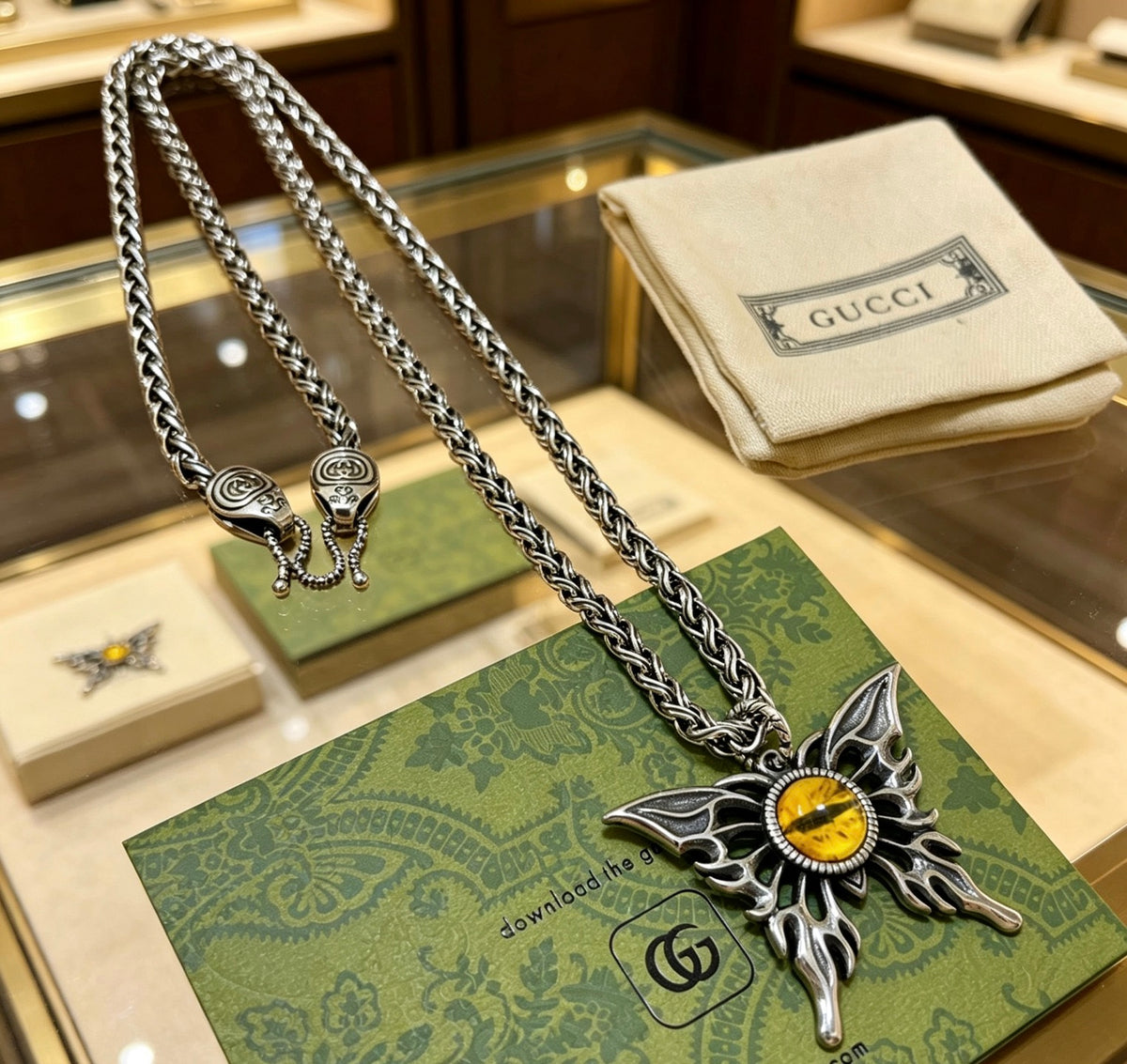Double-G Emblem Pendant Necklace in Polished Metal-Tone – Design 053 front product view
