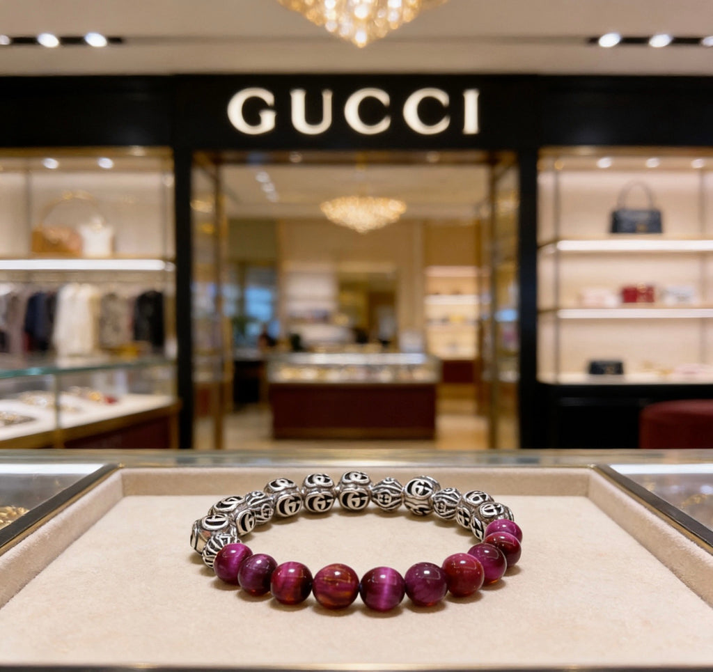 Double-G Emblem Beaded Bracelet in Polished Metal-Tone – Crystal Detail – Design 008 front product view