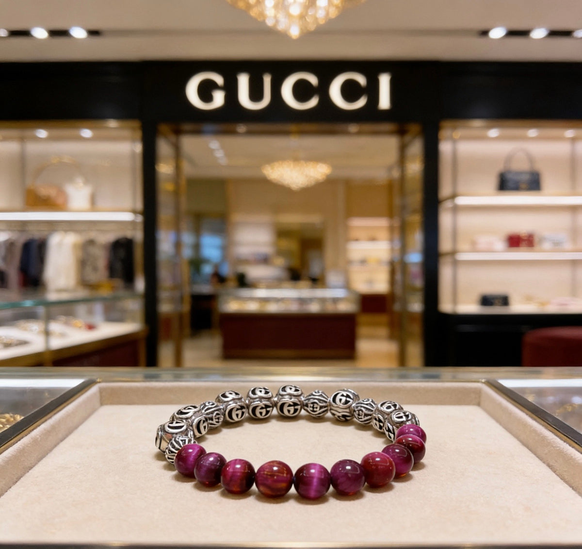 Double-G Emblem Beaded Bracelet in Polished Metal-Tone – Crystal Detail – Design 008 front product view
