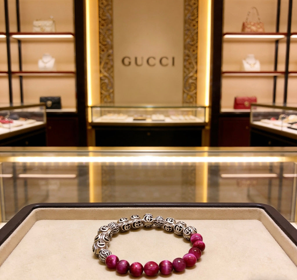 Double-G Emblem Beaded Bracelet in Polished Metal-Tone – Crystal Detail – Design 008 main product view
