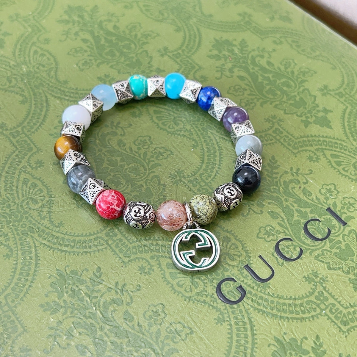 Geometric Emblem Bracelet in Polished Metal-Tone – Vintage Detail – Design 002 front product view