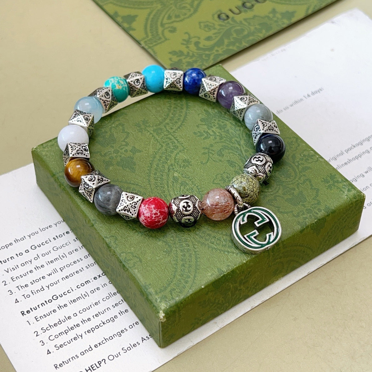 Geometric Emblem Bracelet in Polished Metal-Tone – Vintage Detail – Design 002 front product view