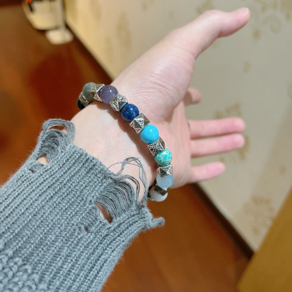 Geometric Emblem Bracelet in Polished Metal-Tone – Vintage Detail – Design 002 side detail