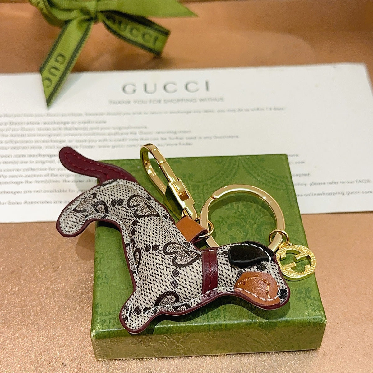 Double-G Emblem Keychain in Polished Metal-Tone – Design 015 styled product view