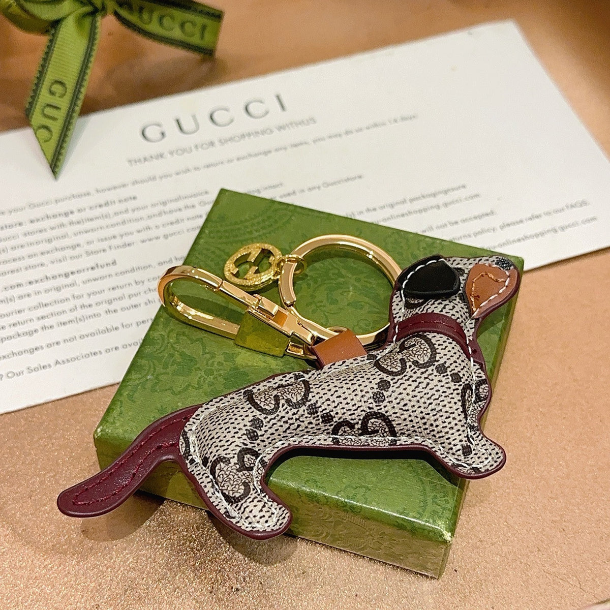 Double-G Emblem Keychain in Polished Metal-Tone – Design 010 front product view