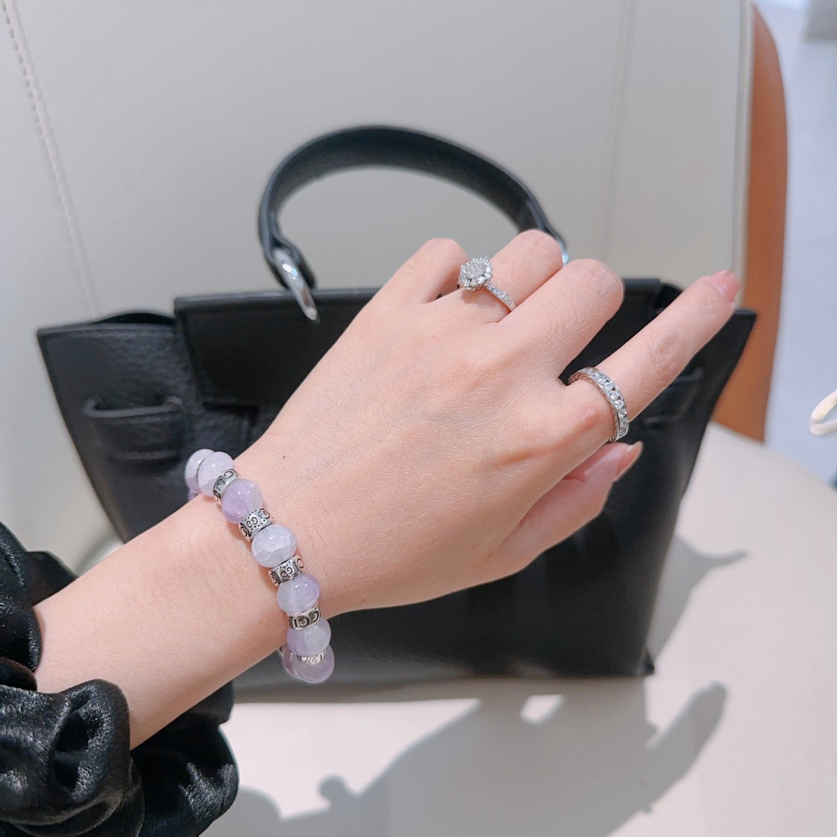 Double-G Emblem Beaded Bracelet in Polished Metal-Tone – Crystal Detail – Design 005 styled product view