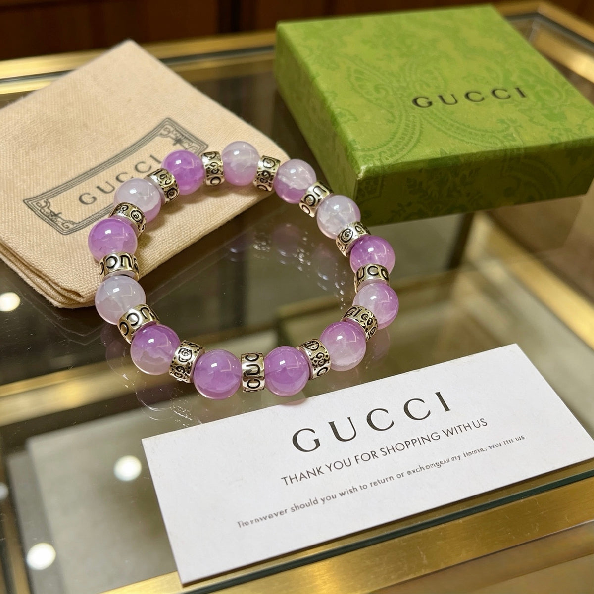 Double-G Emblem Beaded Bracelet in Polished Metal-Tone – Crystal Detail – Design 007 main product view
