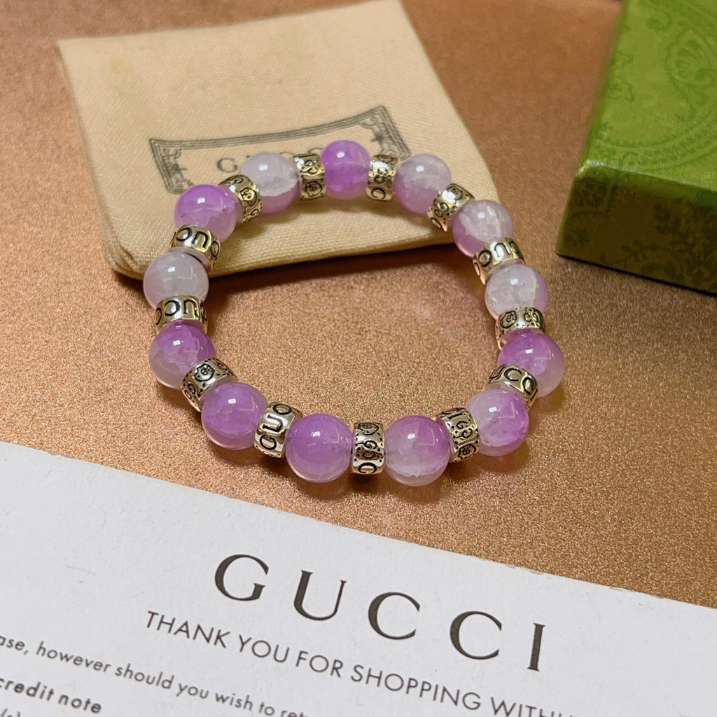 Double-G Emblem Beaded Bracelet in Polished Metal-Tone – Crystal Detail – Design 007 detail view