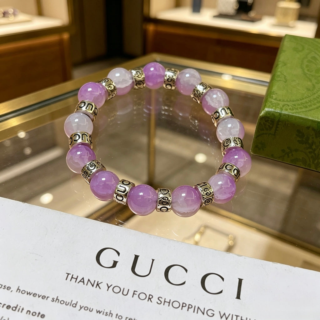 Double-G Emblem Beaded Bracelet in Polished Metal-Tone – Crystal Detail – Design 007 front product view