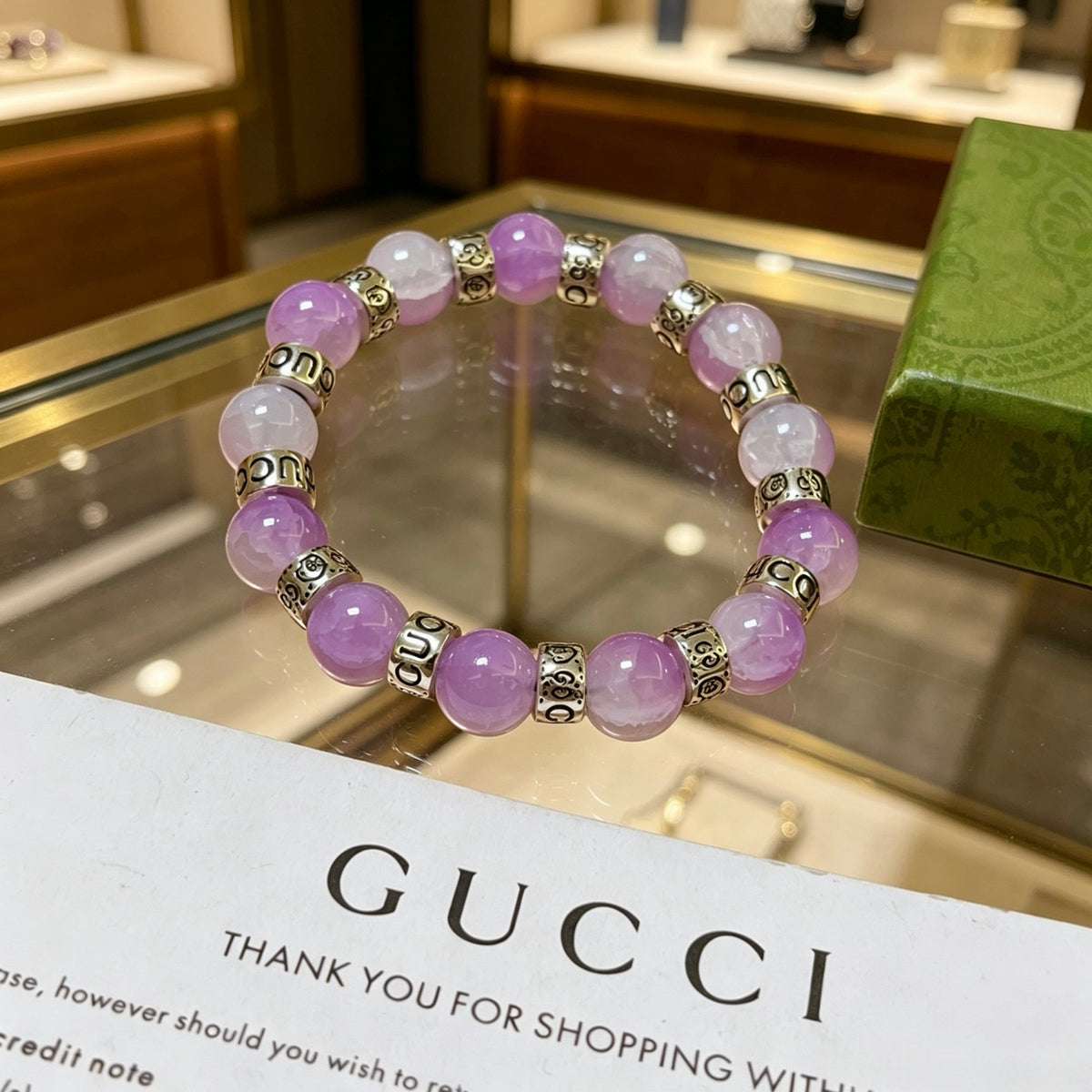 Double-G Emblem Beaded Bracelet in Polished Metal-Tone – Crystal Detail – Design 007 front product view