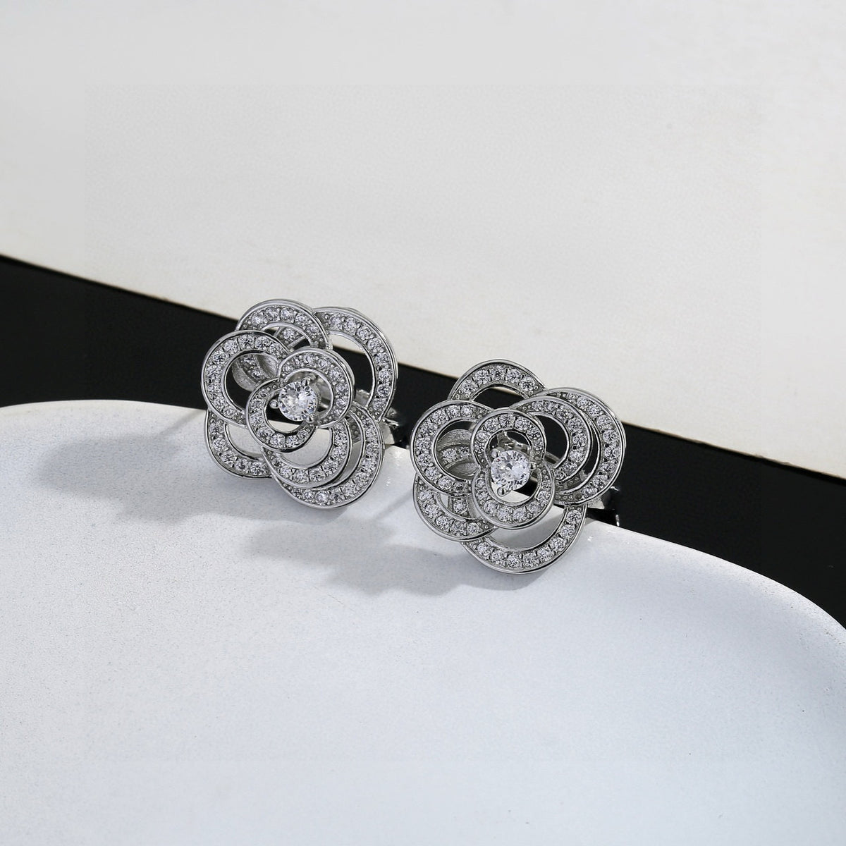 Camellia Stud Earrings in Gold-Tone – Camellia Detail styled product view