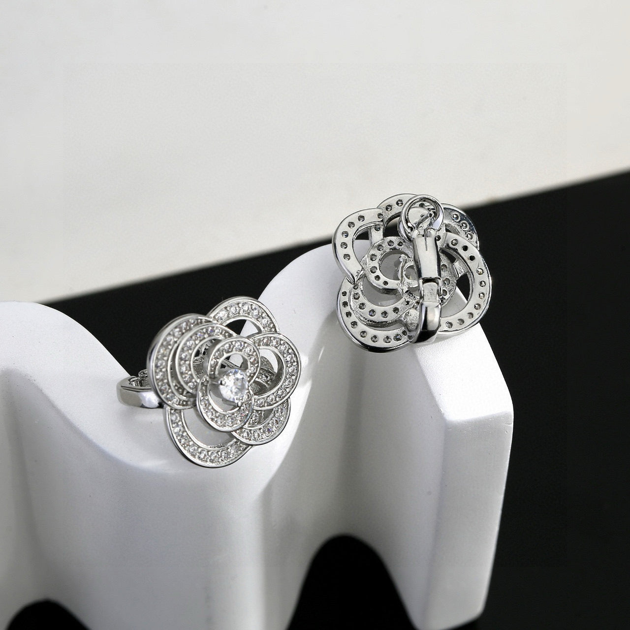 Camellia Stud Earrings in Gold-Tone – Camellia Detail – Design 002 side detail