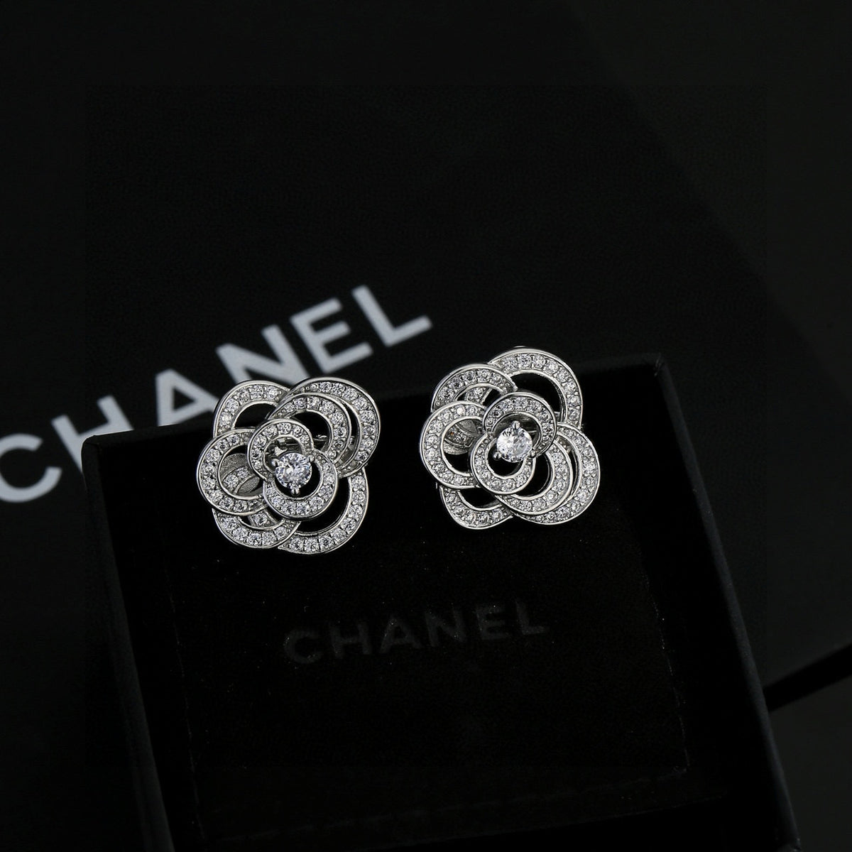 Camellia Stud Earrings in Gold-Tone – Camellia Detail – Design 002 front product view