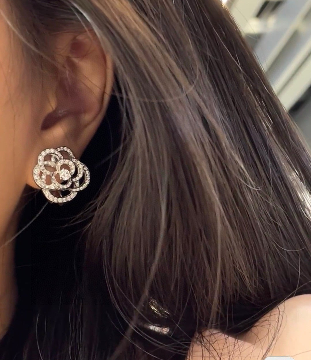 Camellia Stud Earrings in Gold-Tone – Camellia Detail – Design 002 close-up detail