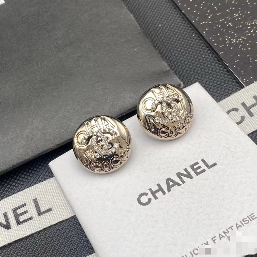 Signature Emblem Stud Earrings in Gold-Tone – Design 012 detail view