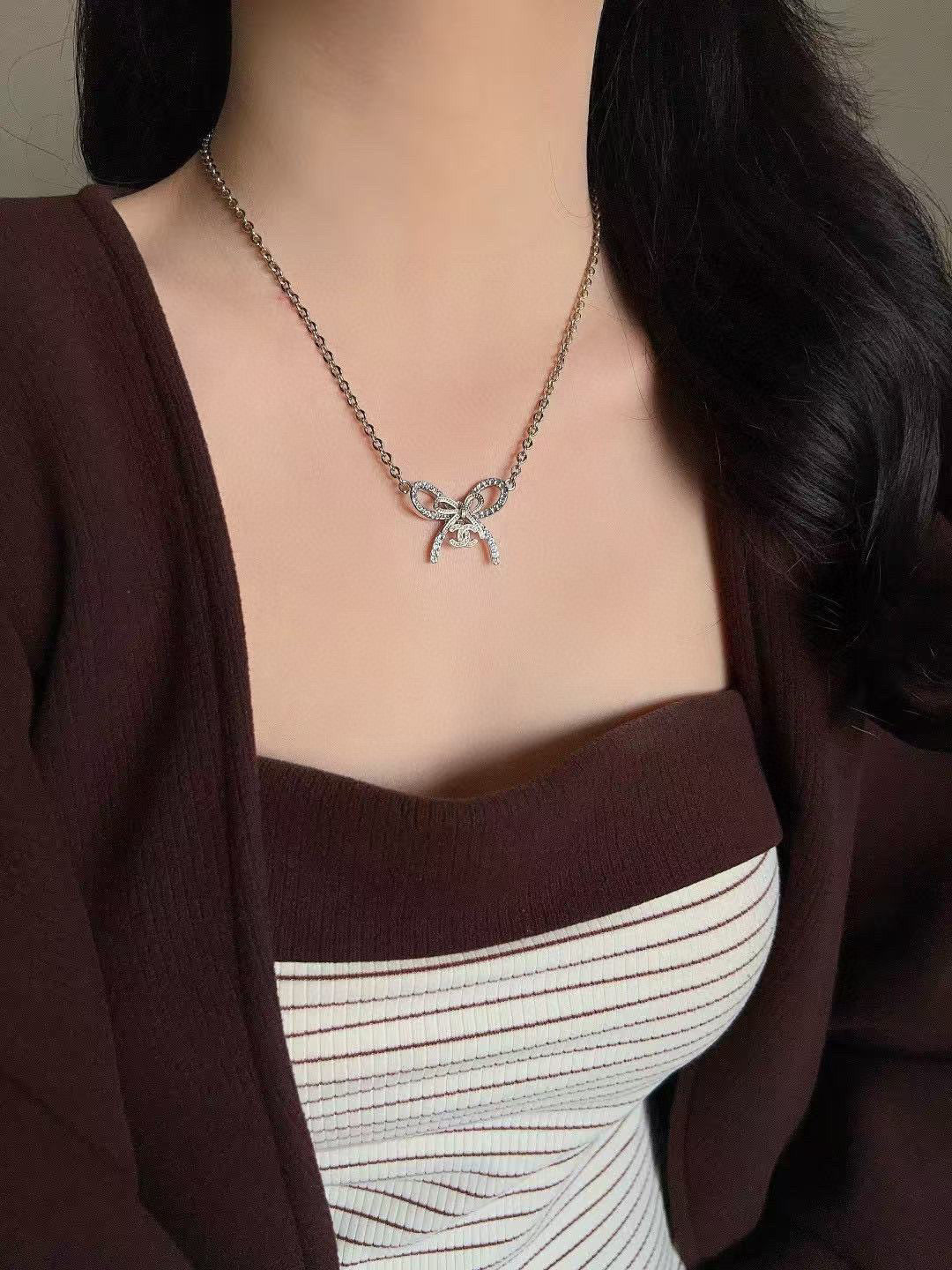 Double-C Emblem Crystal-Accent Pendant Necklace – Design 012 side detail