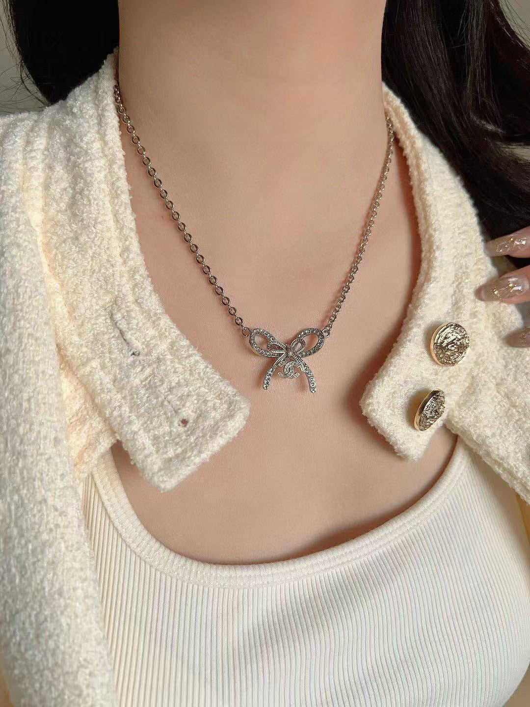 Double-C Emblem Crystal-Accent Pendant Necklace – Design 012 detail view
