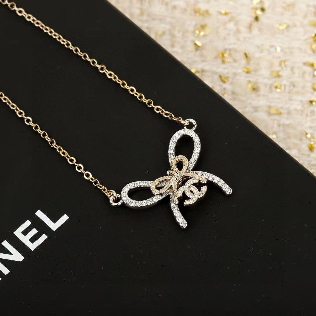 Double-C Emblem Crystal-Accent Pendant Necklace – Design 012 close-up detail