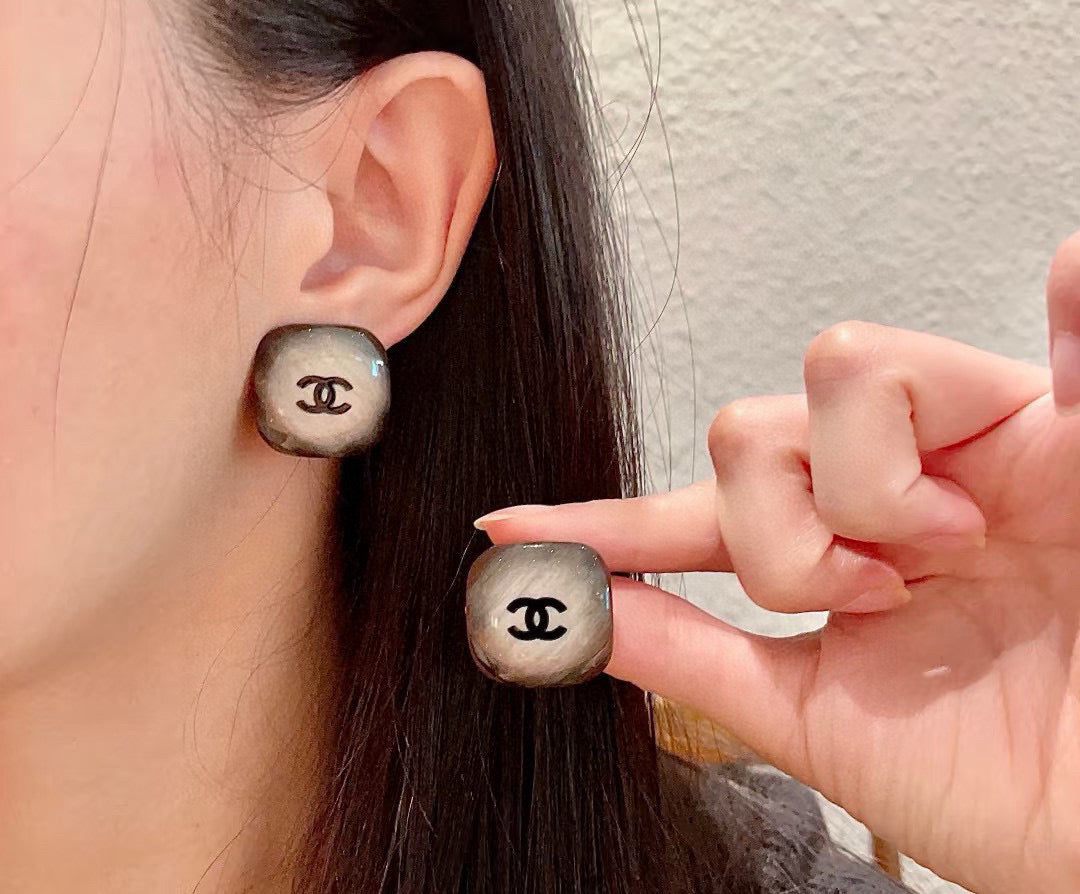 Signature Emblem Stud Earrings in Polished Metal-Tone – Design 014 front product view