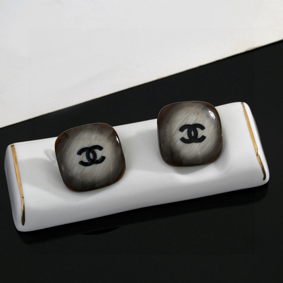 Signature Emblem Stud Earrings in Polished Metal-Tone – Design 016 detail view