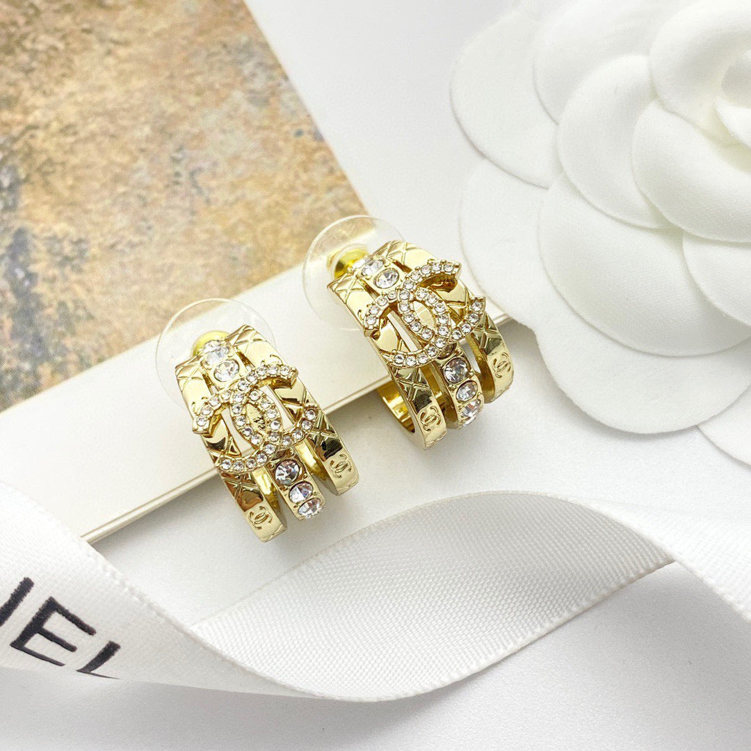 Signature Emblem Crystal-Accent Stud Earrings – Design 007 main product view