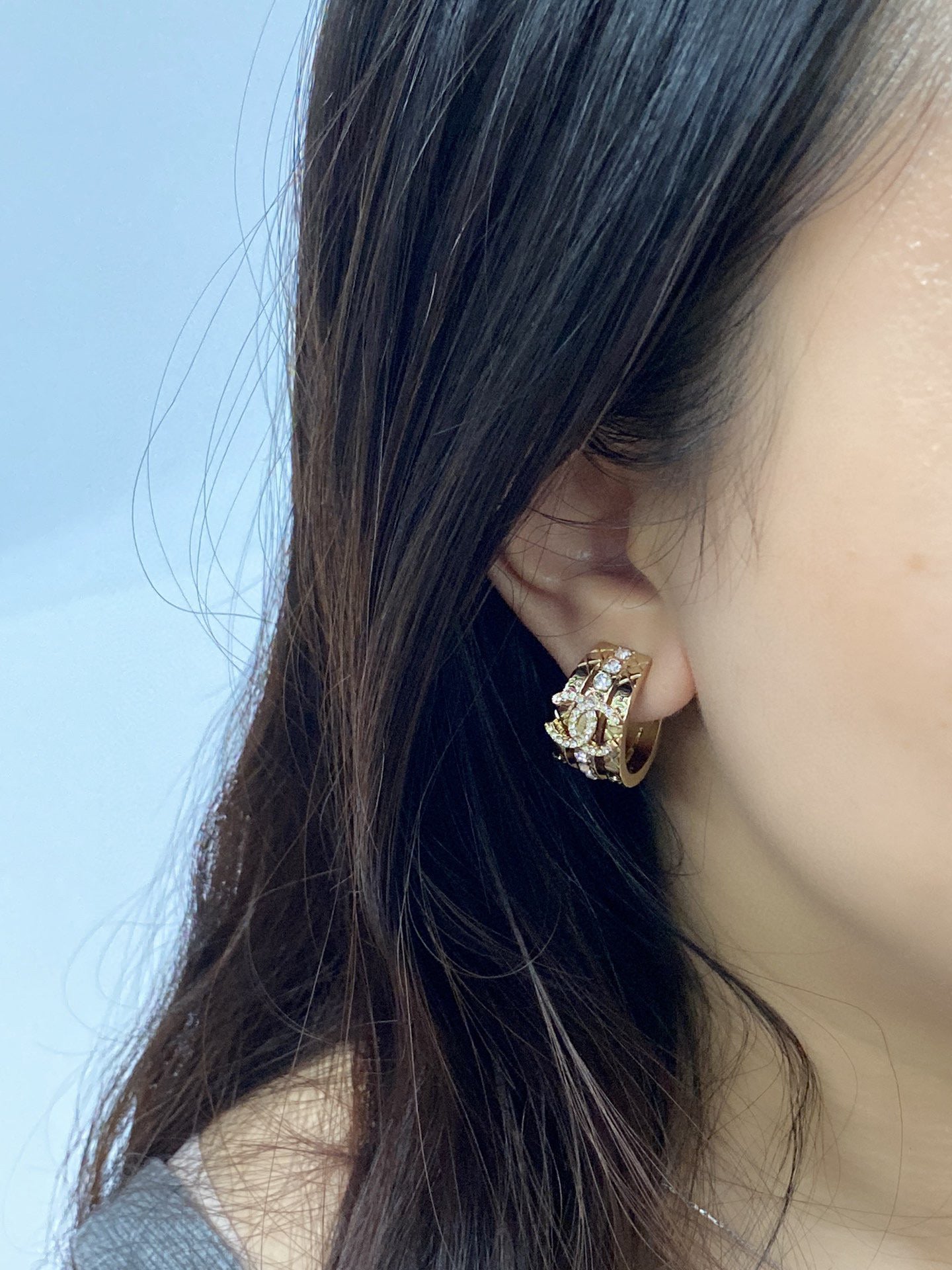 Signature Emblem Crystal-Accent Stud Earrings – Design 006 side detail