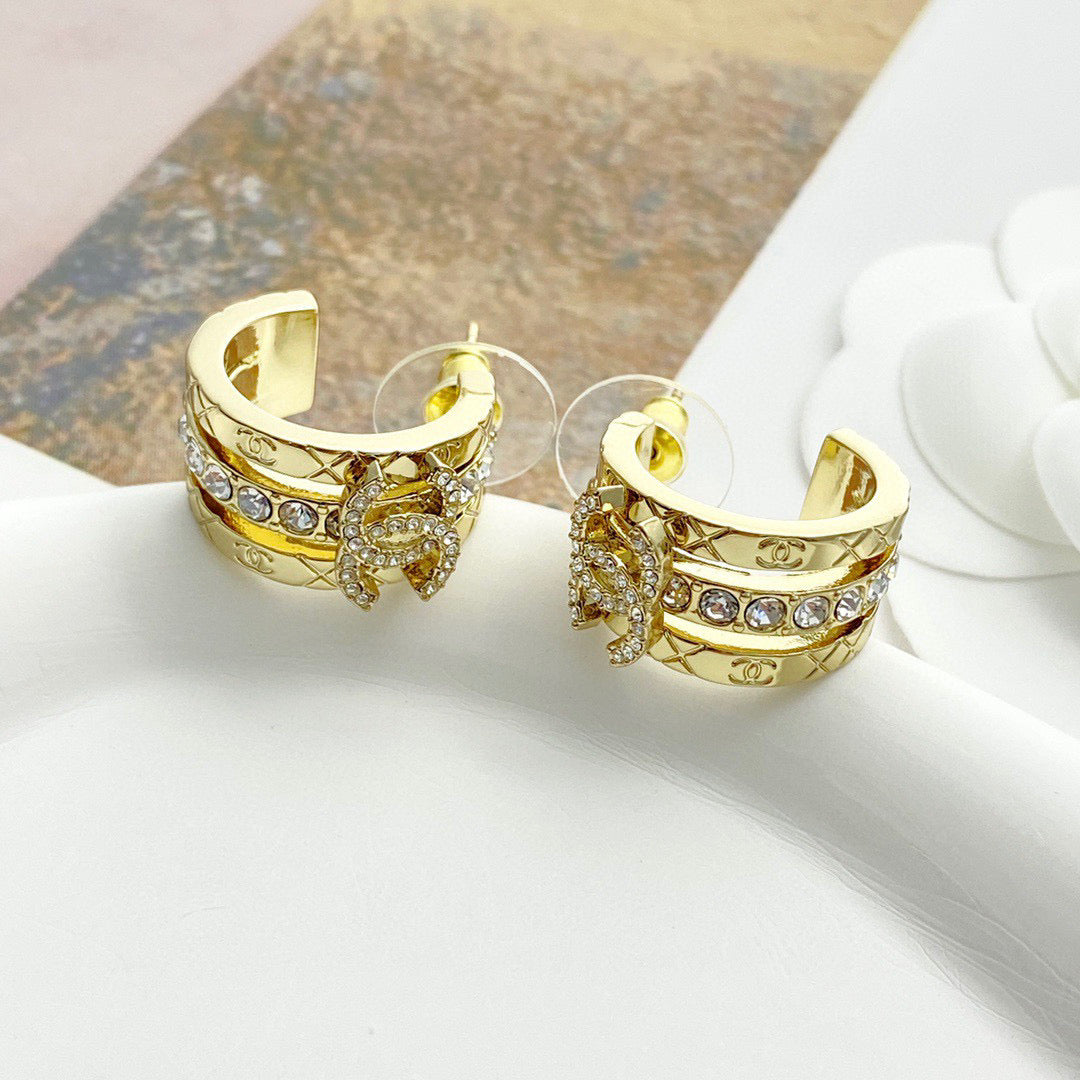 Signature Emblem Crystal-Accent Stud Earrings – Design 006 front product view