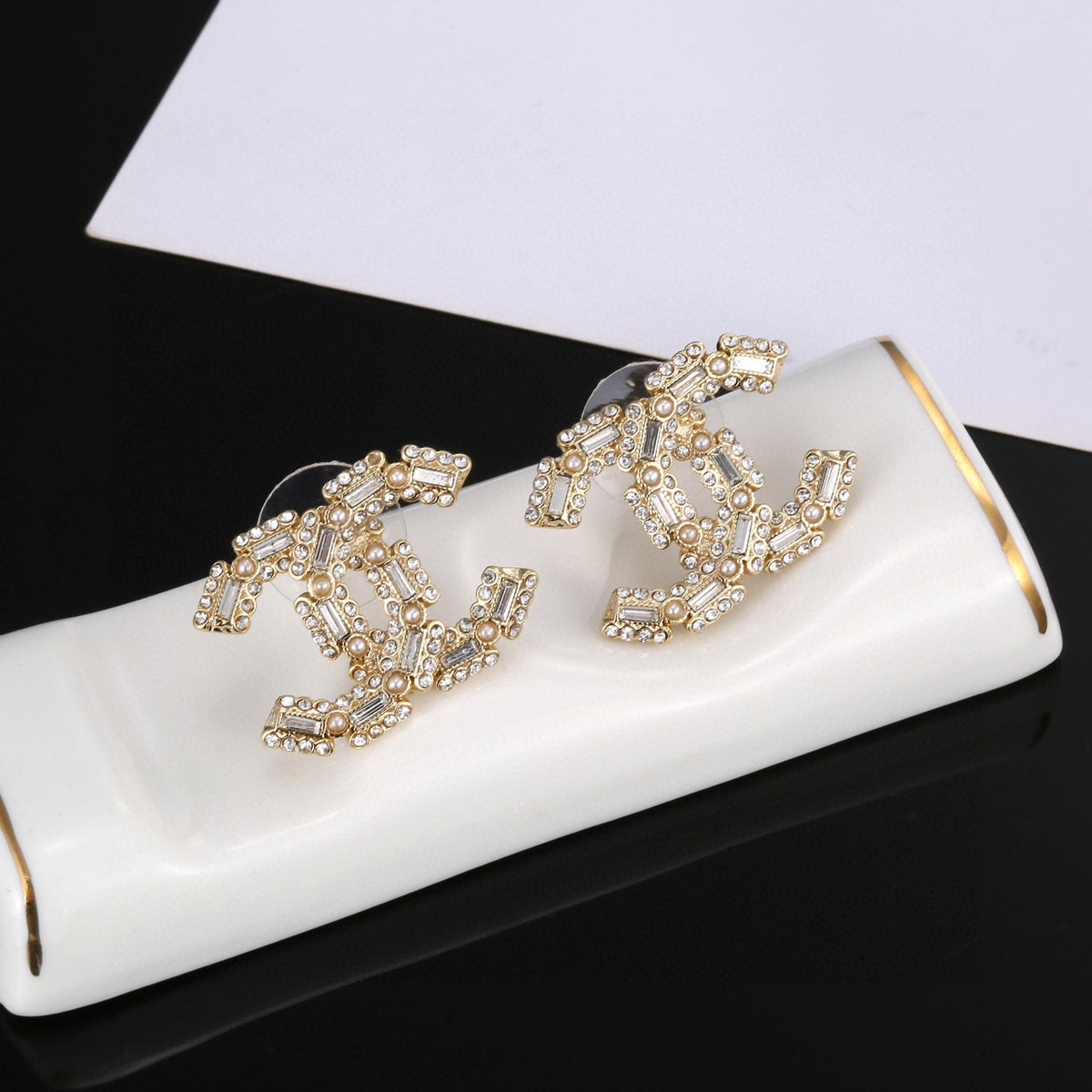 Signature Emblem Stud Earrings in Silver-Tone – Design 008 front product view