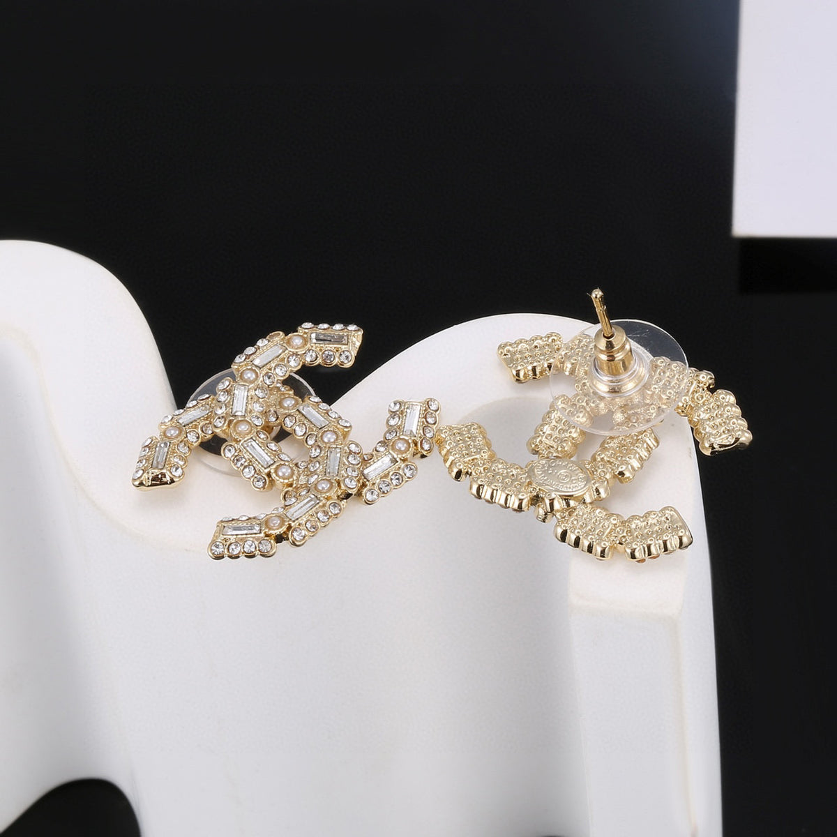 Signature Emblem Stud Earrings in Silver-Tone – Design 005 main product view