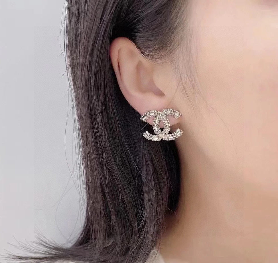 Signature Emblem Stud Earrings in Silver-Tone – Design 005 styled product view
