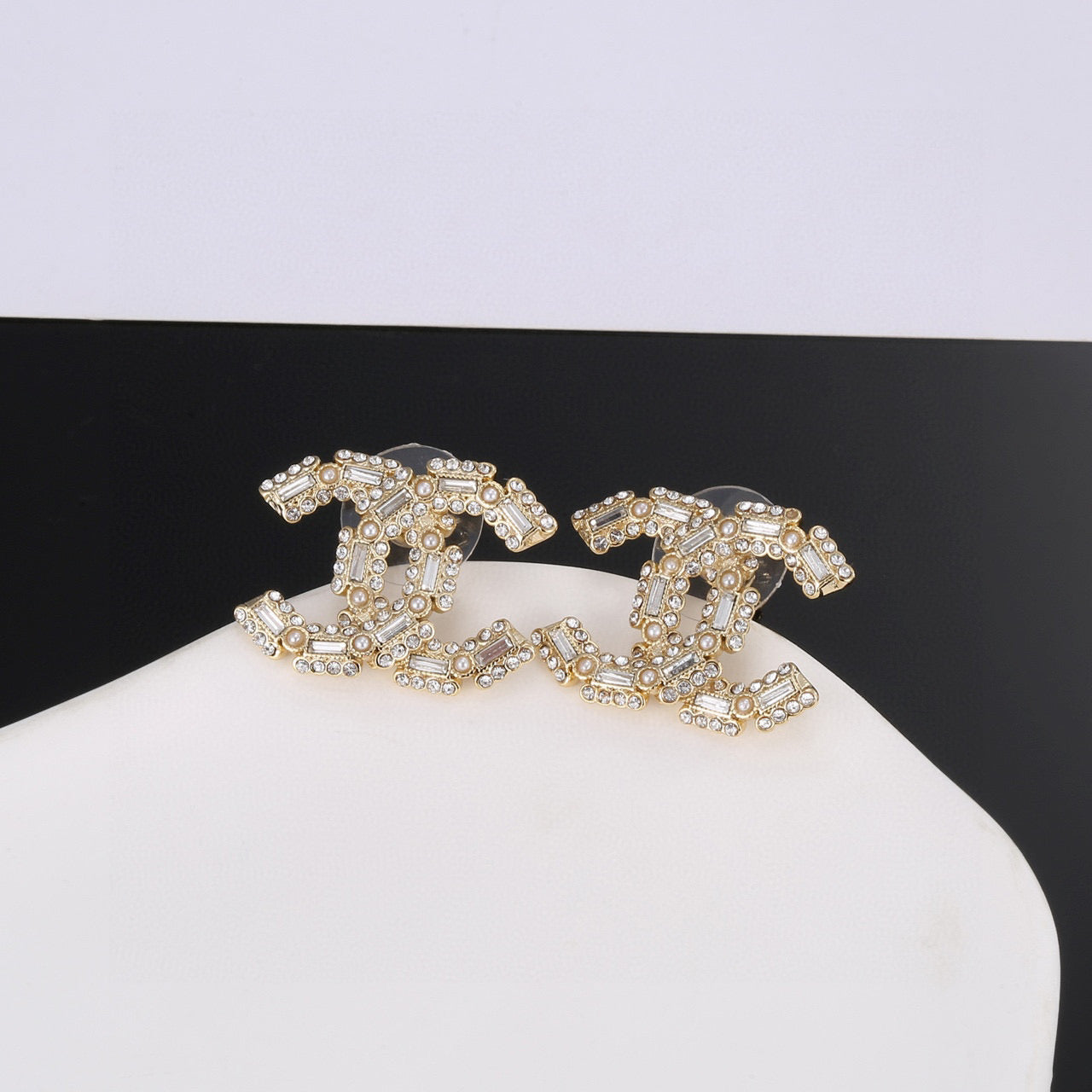 Signature Emblem Stud Earrings in Silver-Tone – Design 005 front product view