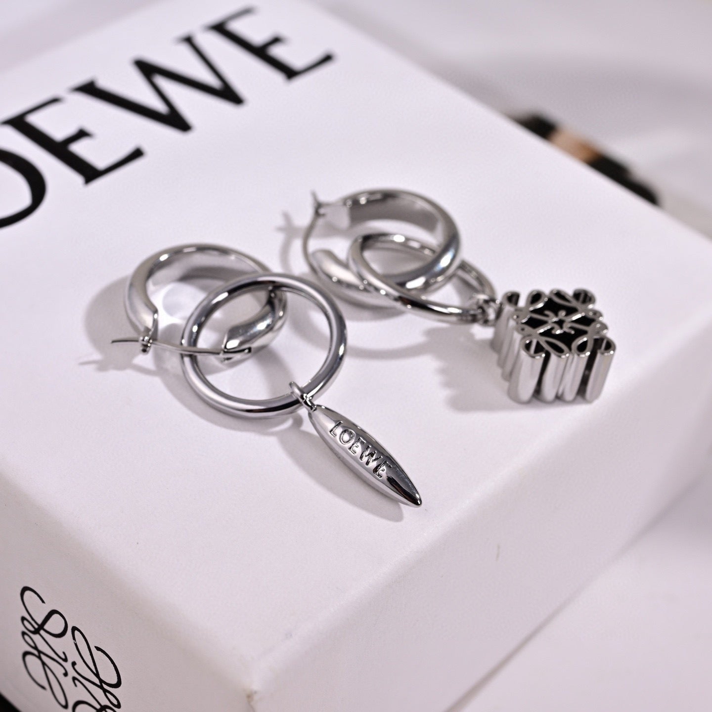 Elephant Motif Earrings in Polished Metal-Tone detail view