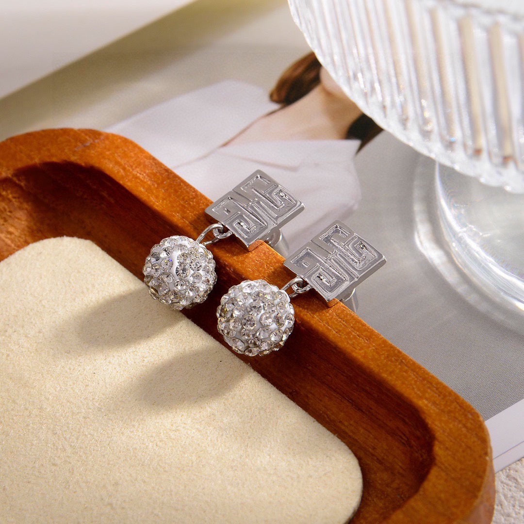 Signature Emblem Crystal-Accent Stud Earrings – Design 002 front product view