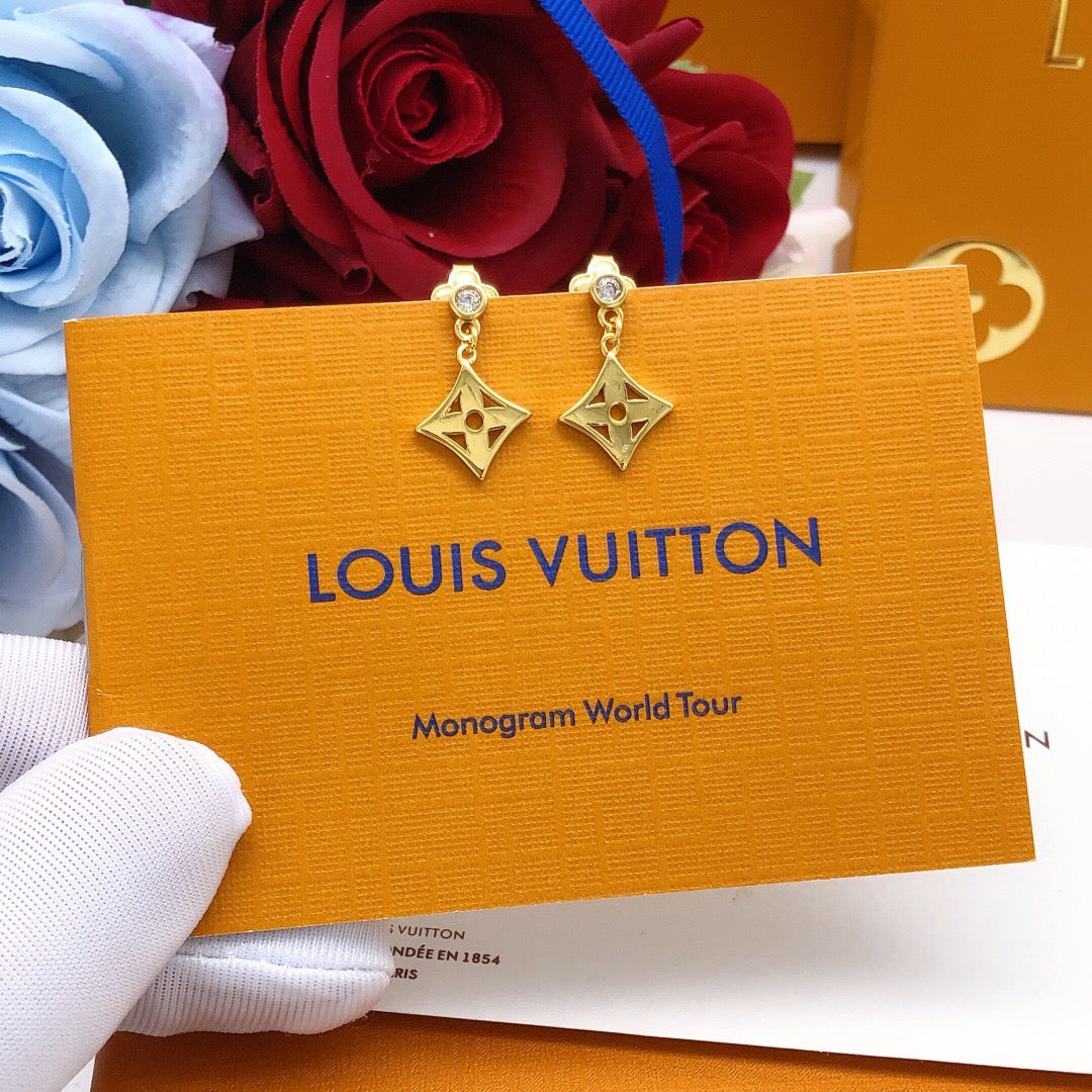 Geometric Emblem Stud Earrings in Gold-Tone – Design 006 front product view