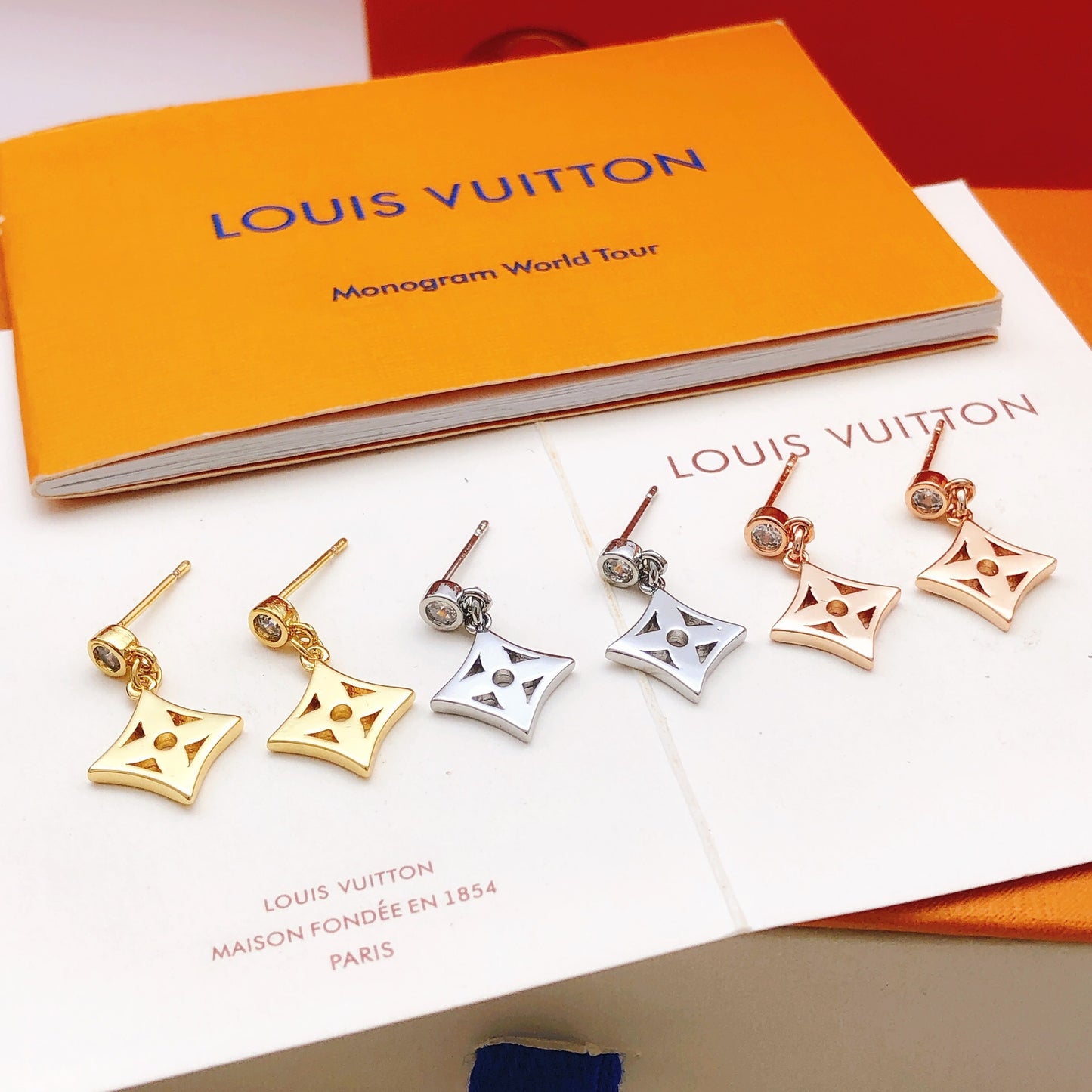 Geometric Emblem Stud Earrings in Gold-Tone – Design 006 detail view